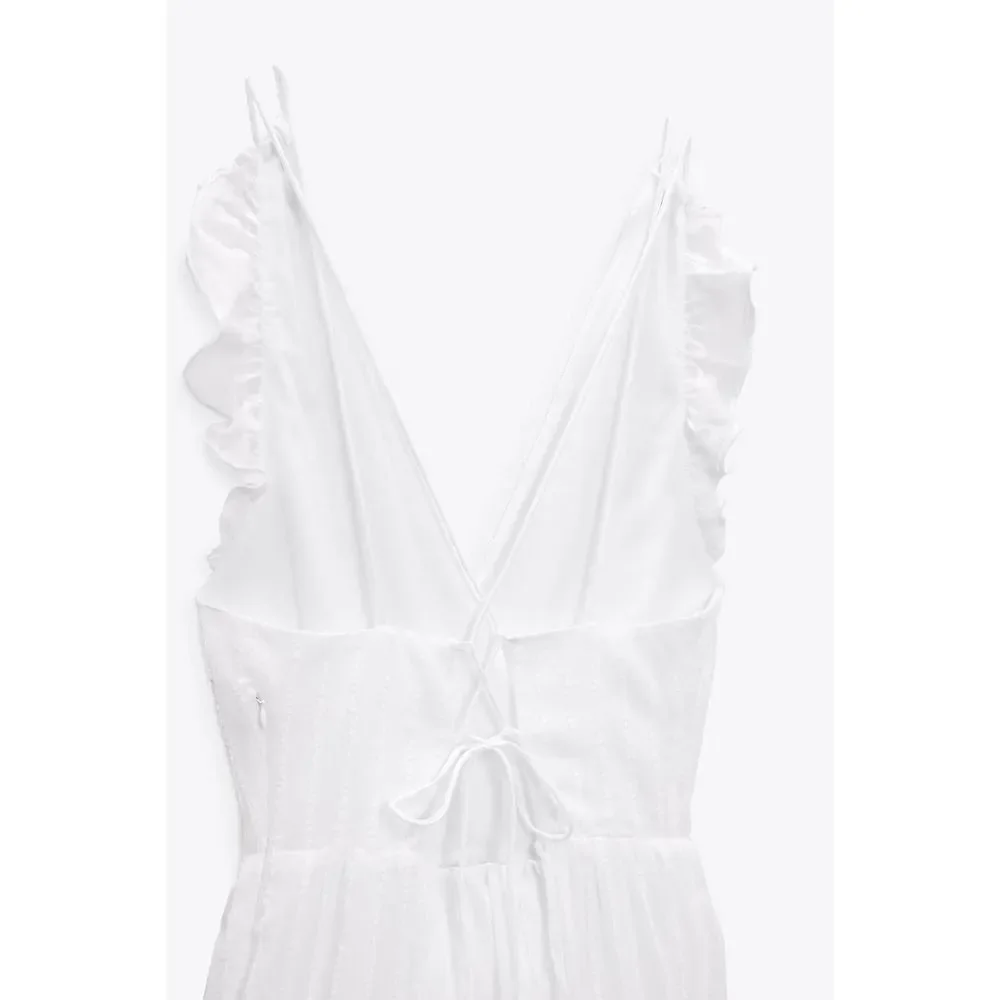 Zara Dress White Pleated Open Back New - Picture 8 of 10